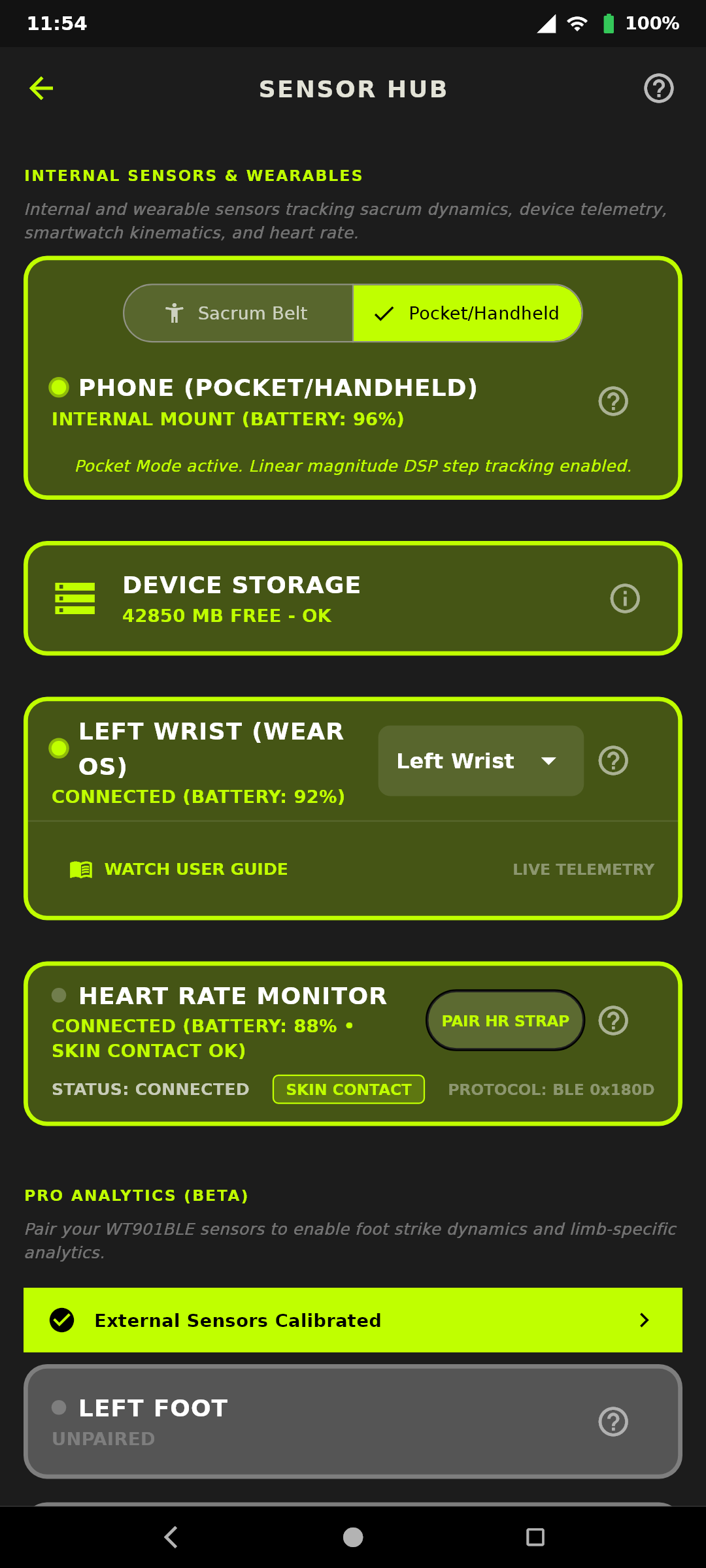 Sensor Hub: IMU Pairing, Battery & Metronome Sourcing